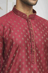 Maroon Gold Woven Kurta Pajama Set