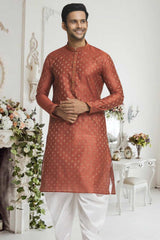 Light Brown Off White Woven Kurta Pajama Set