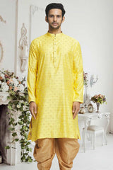 Yellow Brown Woven Kurta Pyjama Set