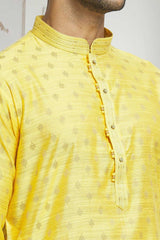 Yellow Brown Woven Kurta Pyjama Set