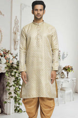 Light Brown Gold Woven Kurta Pajama Set