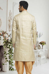 Light Brown Gold Woven Kurta Pajama Set