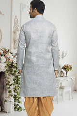 Light Grey Gold Woven Kurta Pajama Set