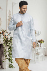 Light Grey Gold Woven Kurta Pajama Set