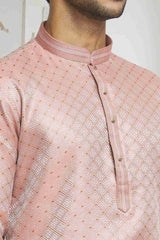 Peach Gold Woven Kurta Pajama Set