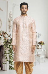 Peach Gold Woven Kurta Pajama Set