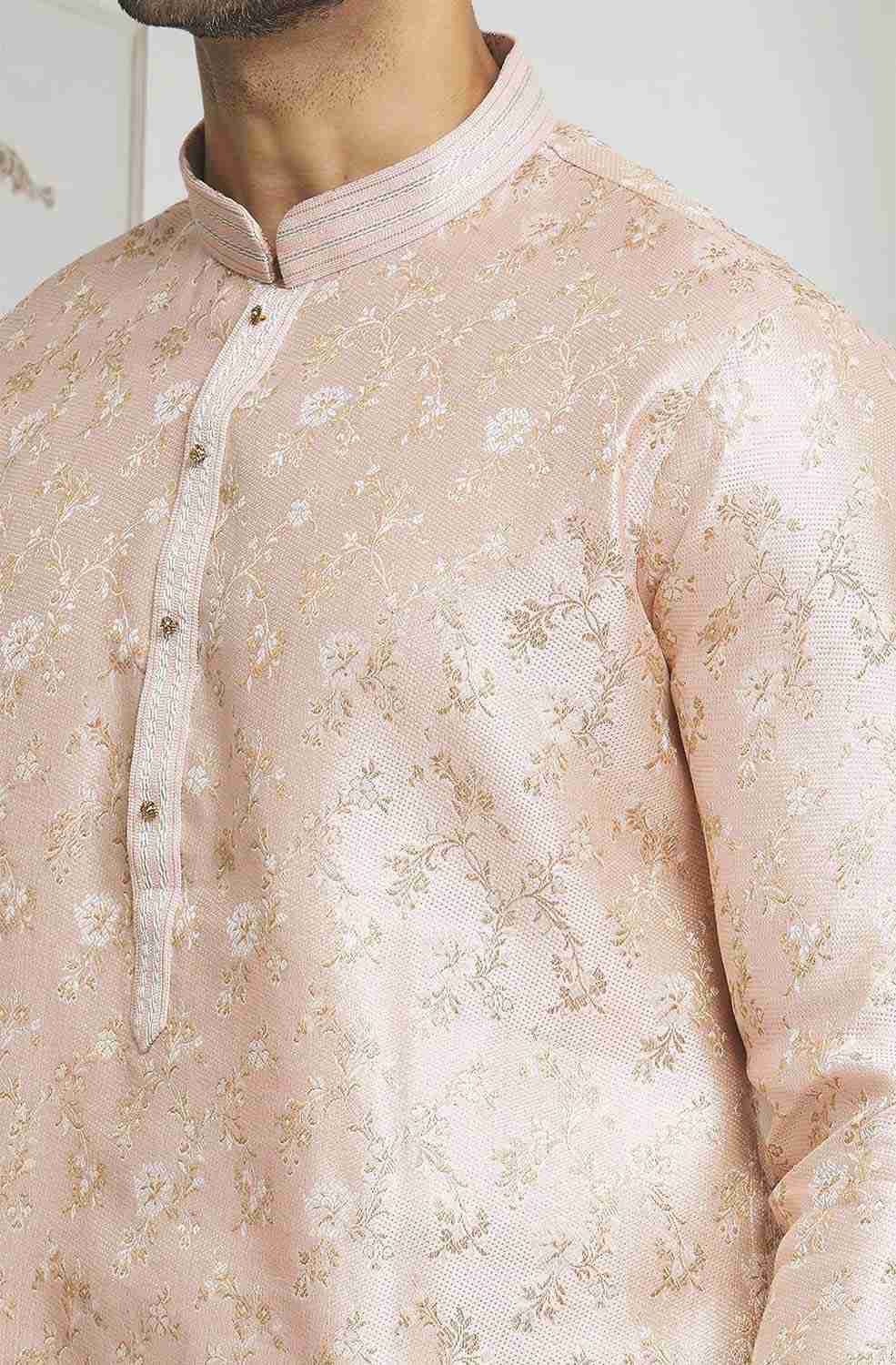 Peach Gold Woven Kurta Pajama Set