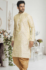 Fawn Gold Woven Kurta Pajama Set