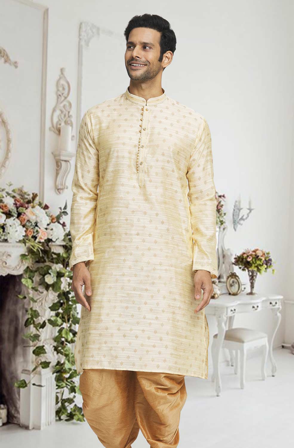 Fawn Gold Woven Kurta Pajama Set