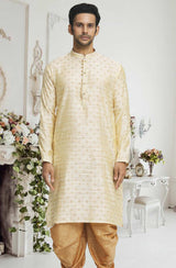 Fawn Gold Woven Kurta Pajama Set