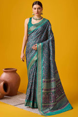 Teal Cotton Woven Saree