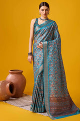 Blue Cotton Woven Saree