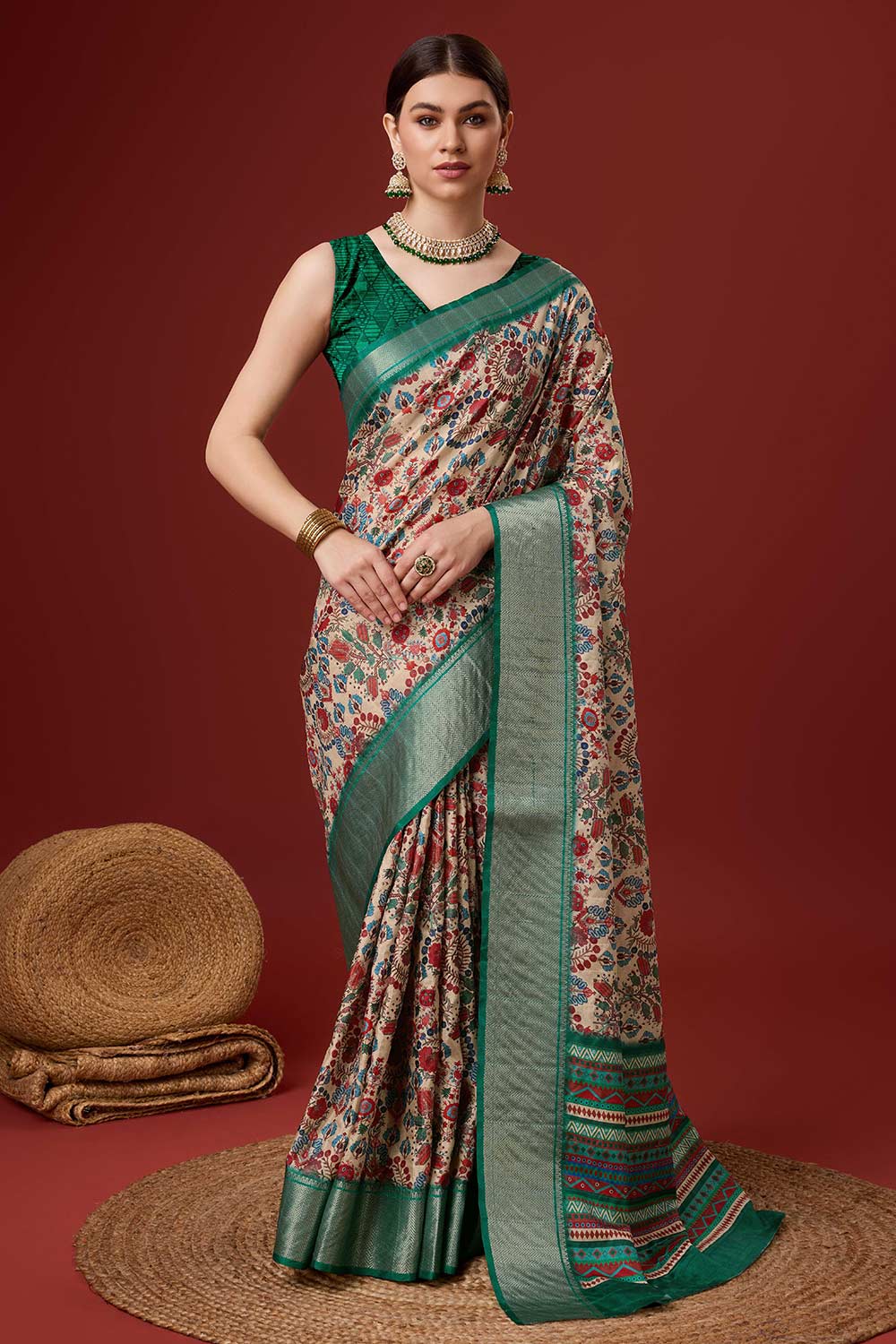 Beige Cotton Woven Saree