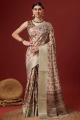 Cream Cotton Woven Saree