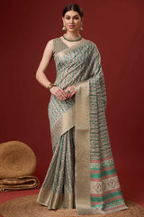 Cream Cotton Woven Saree