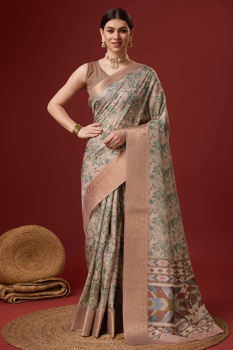 Cream Cotton Woven Saree