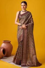 Brown Cotton Woven Saree