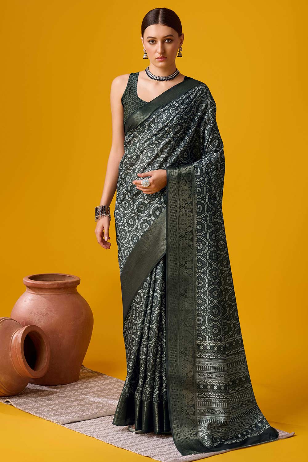 Green Cotton Woven Saree