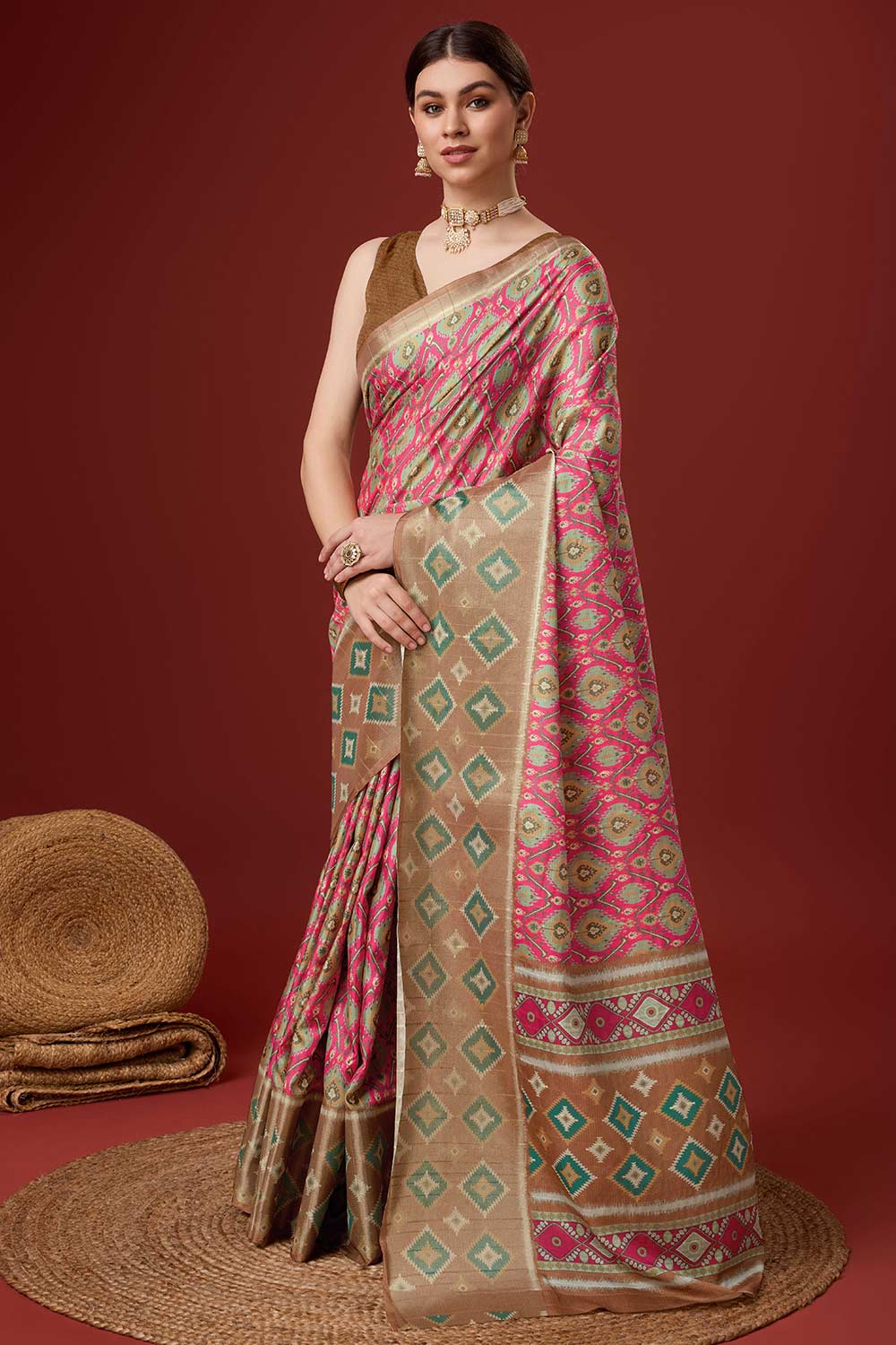 Pink Cotton Woven Saree