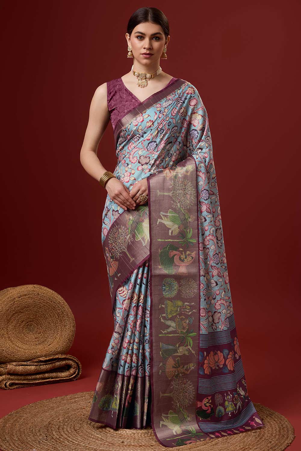 Blue Cotton Woven Saree