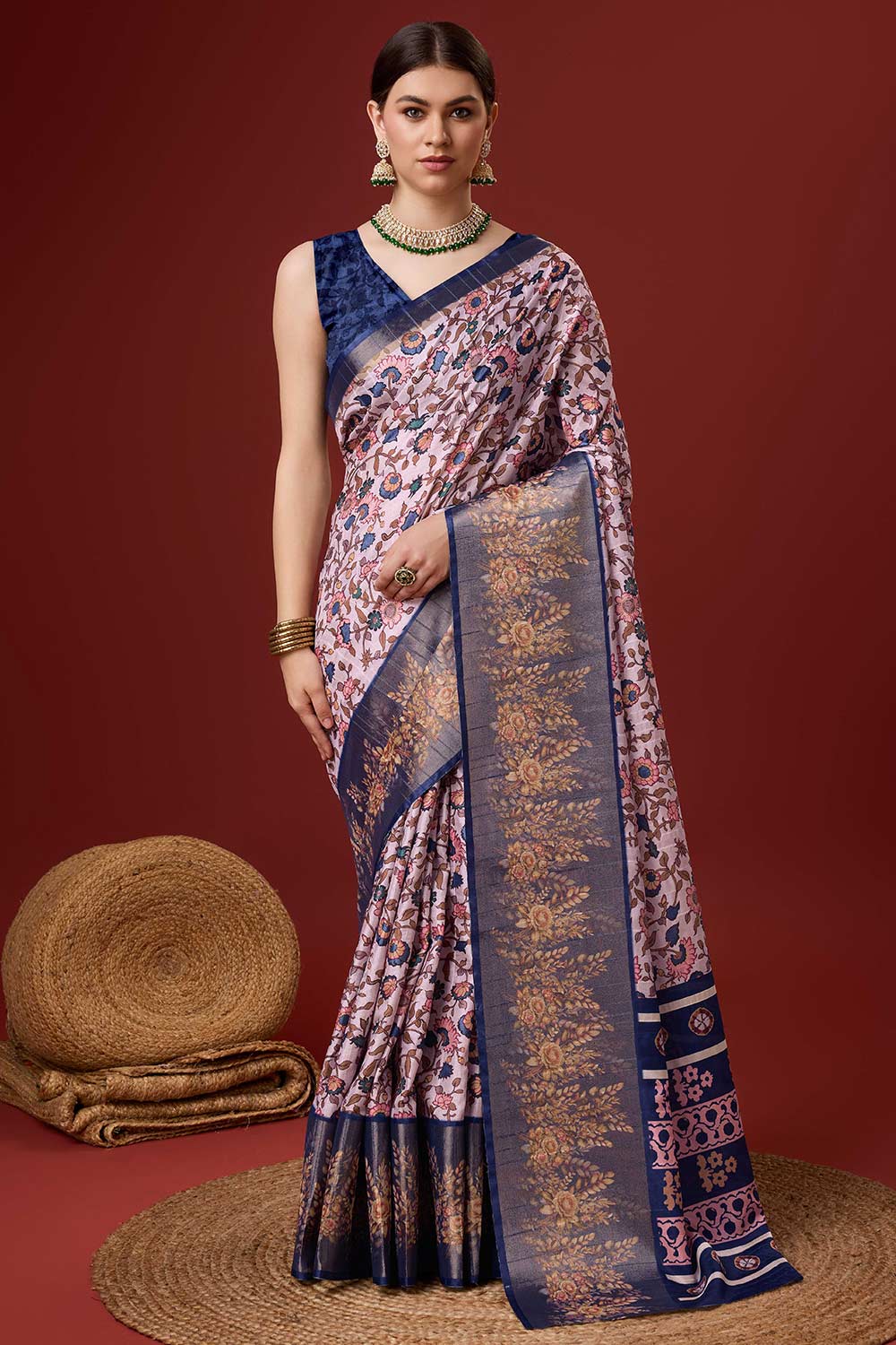 Pink Cotton Woven Saree