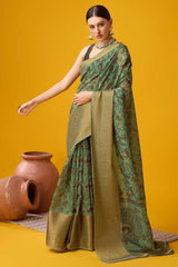 Green Cotton Woven Saree