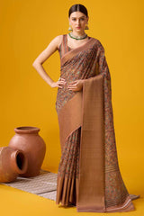 Brown Cotton Woven Saree