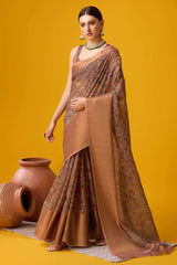 Brown Cotton Woven Saree