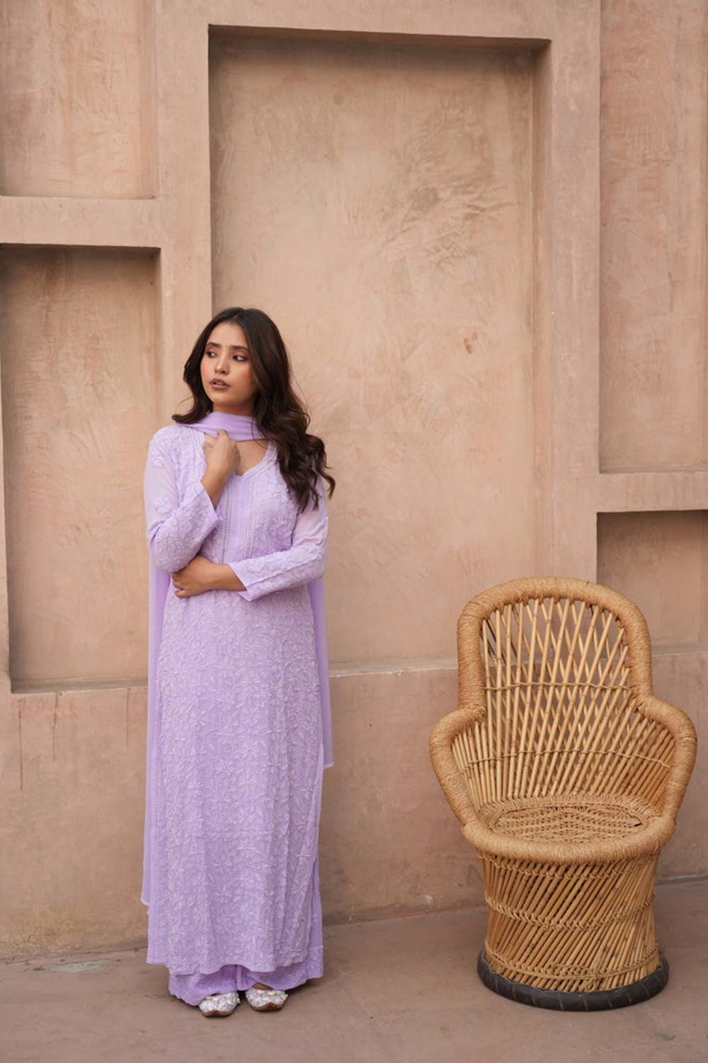 Sia chikankari and pearl work kurti in Lavender