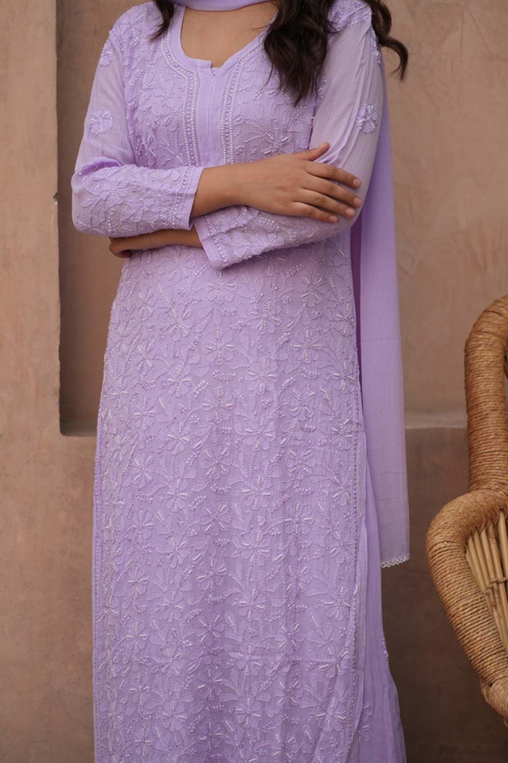 Sia chikankari and pearl work kurti in Lavender