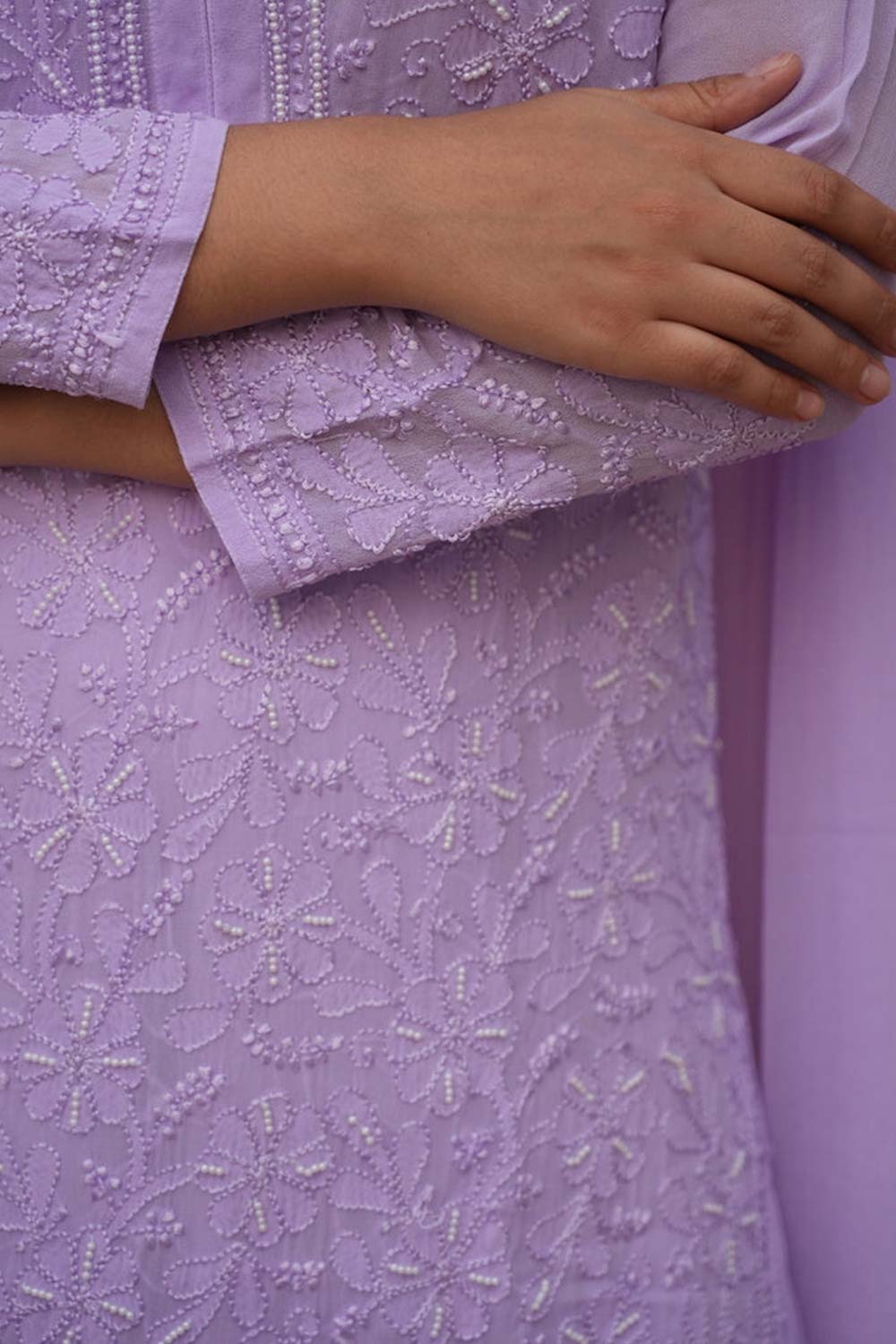 Sia chikankari and pearl work kurti in Lavender