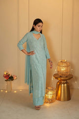 Sia chikankari and pearl work kurti in Sea green