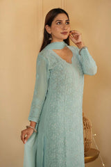 Sia chikankari and pearl work kurti in Sea green