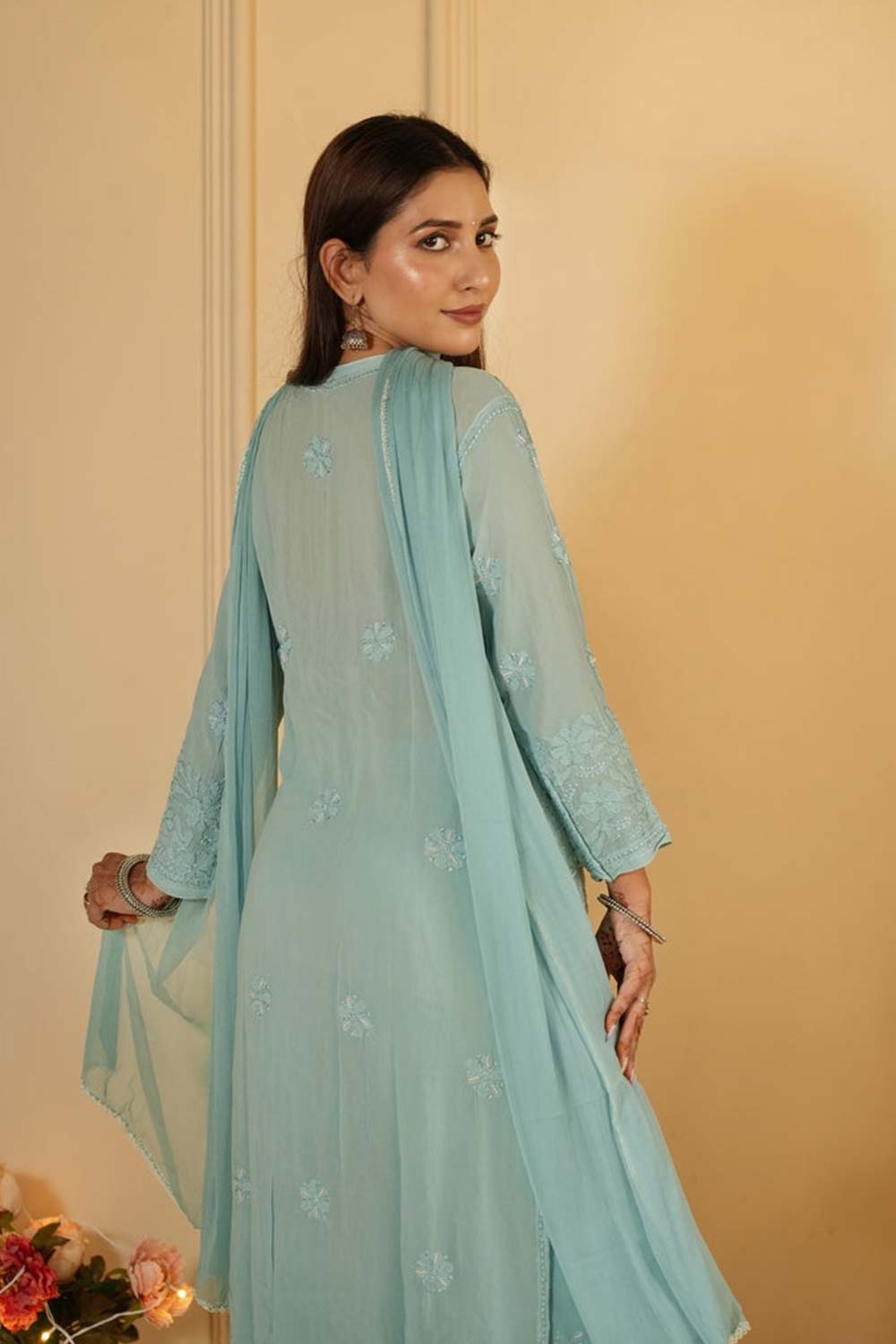 Sia chikankari and pearl work kurti in Sea green