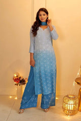 Sia chikankari and pearl set in Blue ombre'