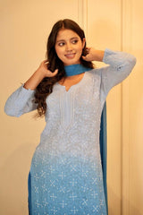 Sia chikankari and pearl set in Blue ombre'