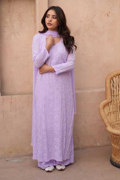 Sia chikankari and pearl set in Lavender