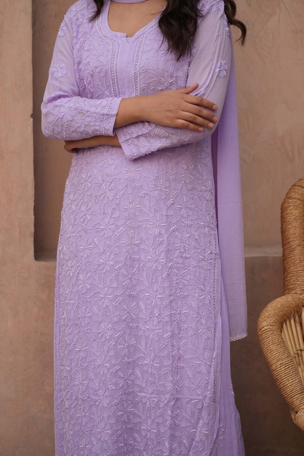 Sia chikankari and pearl set in Lavender