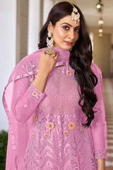 Pink Net Embroidered Round Neck Anarkali Salwar Kameez