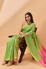 Green Silk Blend Woven Saree