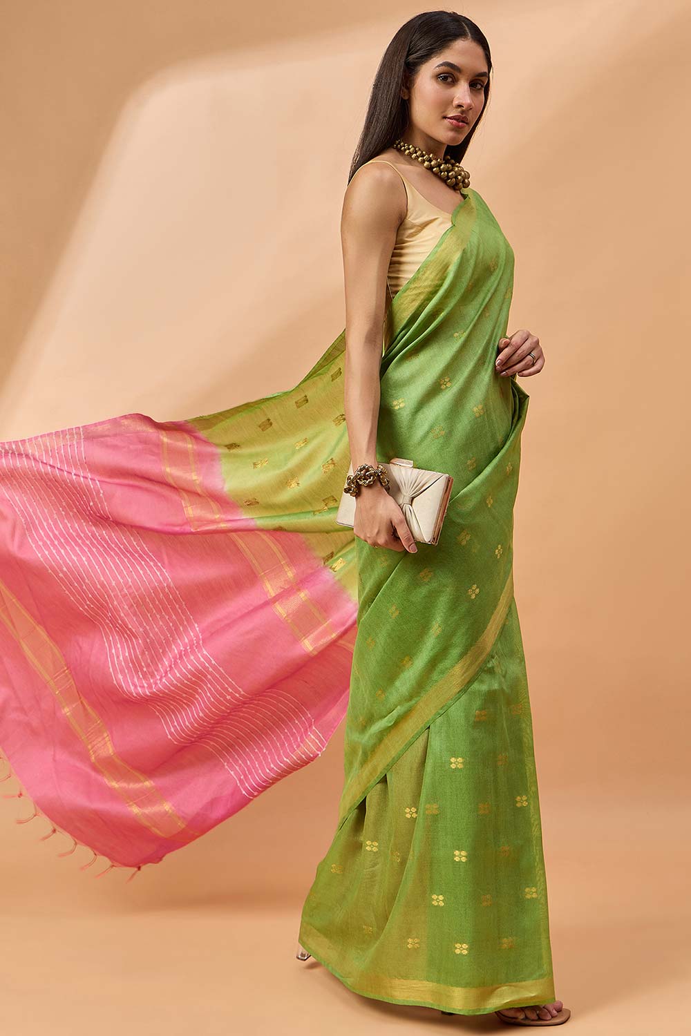 Green Silk Blend Woven Saree