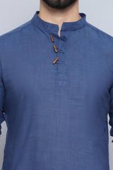 Men's Blue Cotton Solid Short Kurta