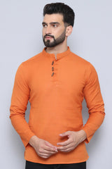 Men's Orange Cotton Solid Short Kurta