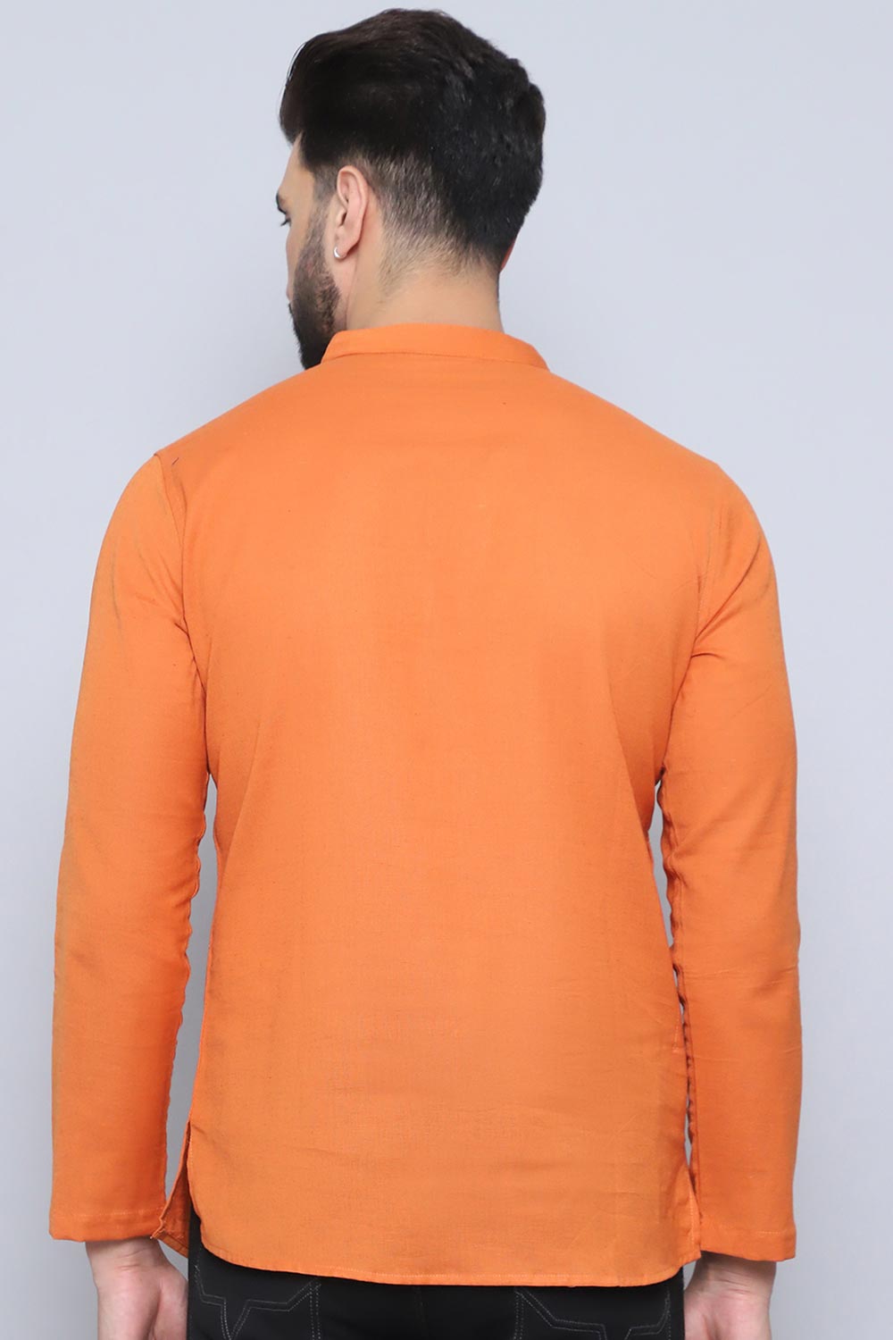 Men's Orange Cotton Solid Short Kurta