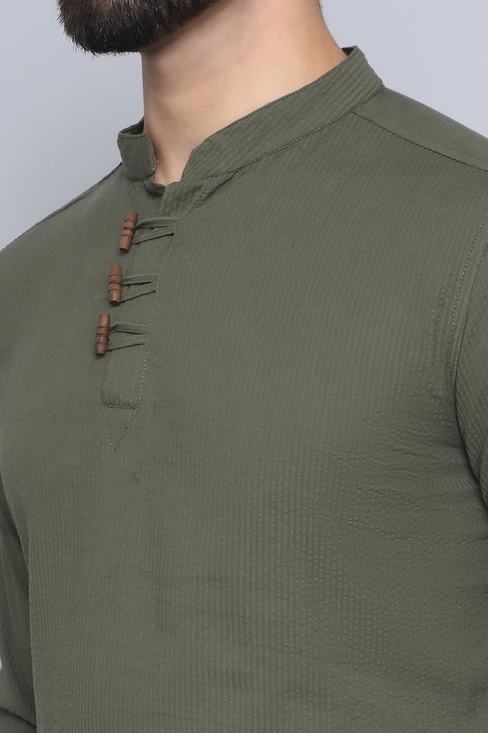 Men's Green Cotton Solid Short Kurta