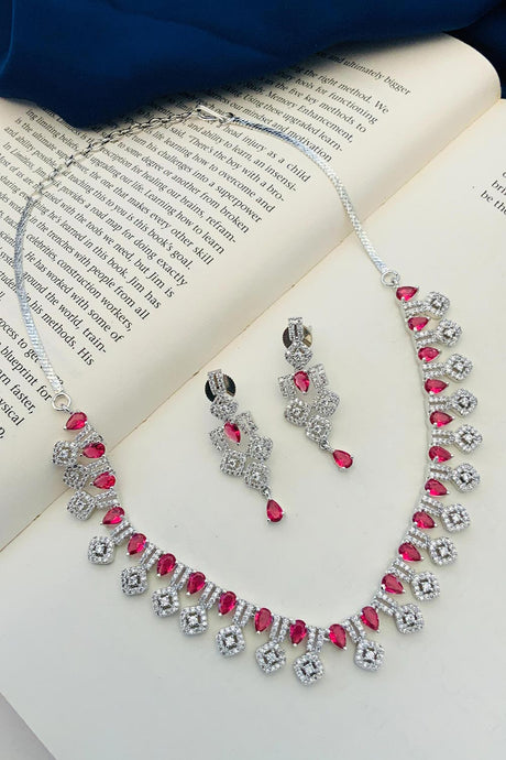 Enchanting Silver Plated American Diamond Necklace