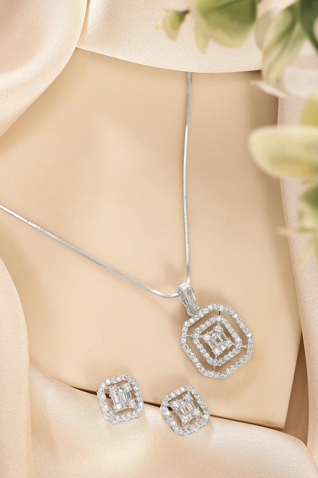 Enchanting Silver Plated American Diamond Pendant Set