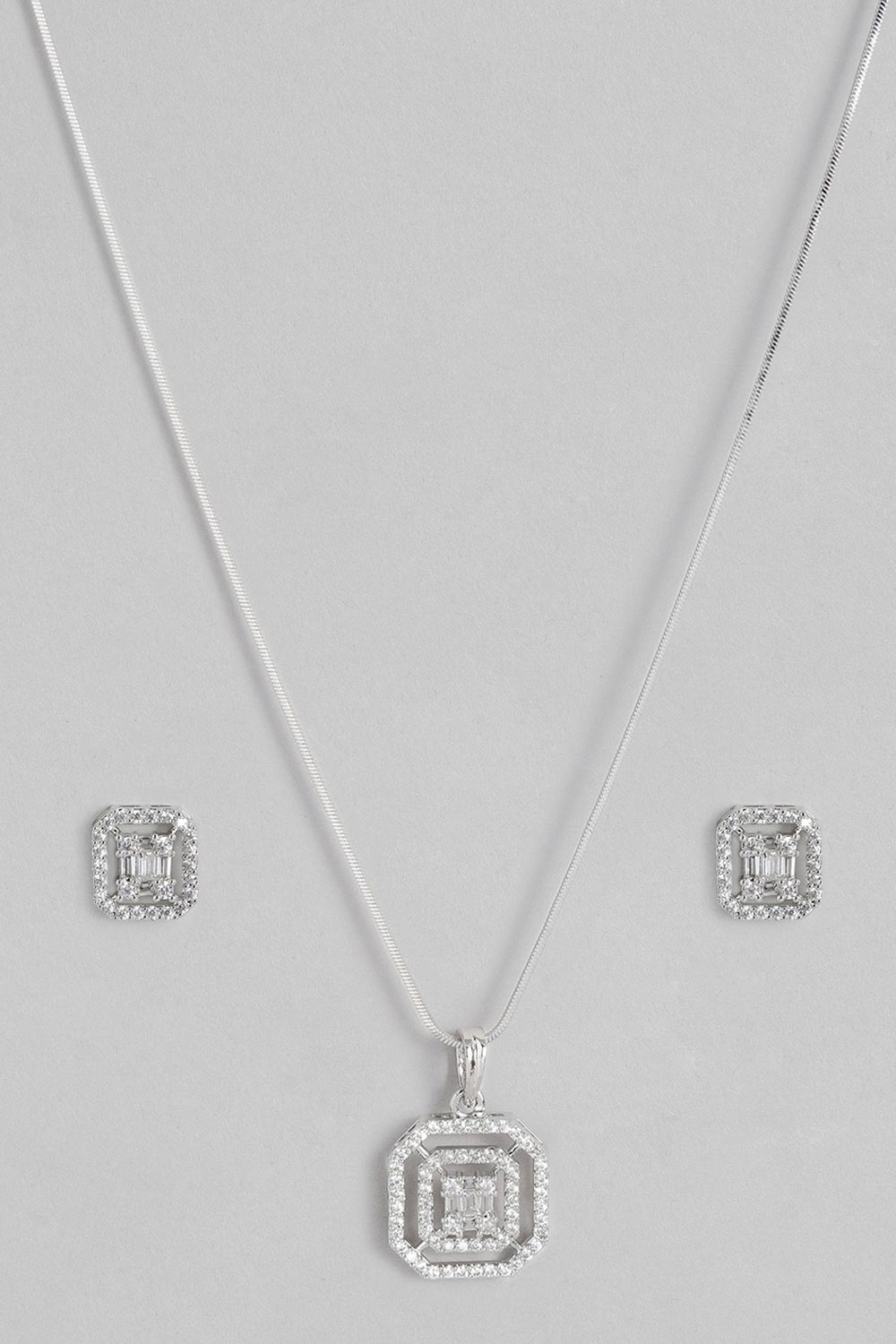 Enchanting Silver Plated American Diamond Pendant Set