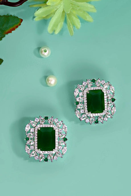 Silver Plated Emerald American Diamond Stud