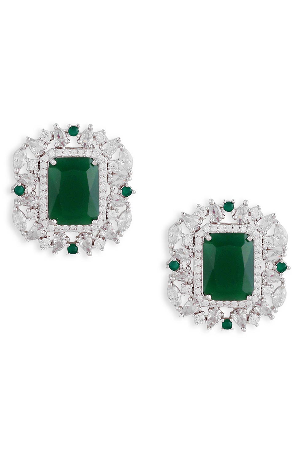 Silver Plated Emerald American Diamond Stud